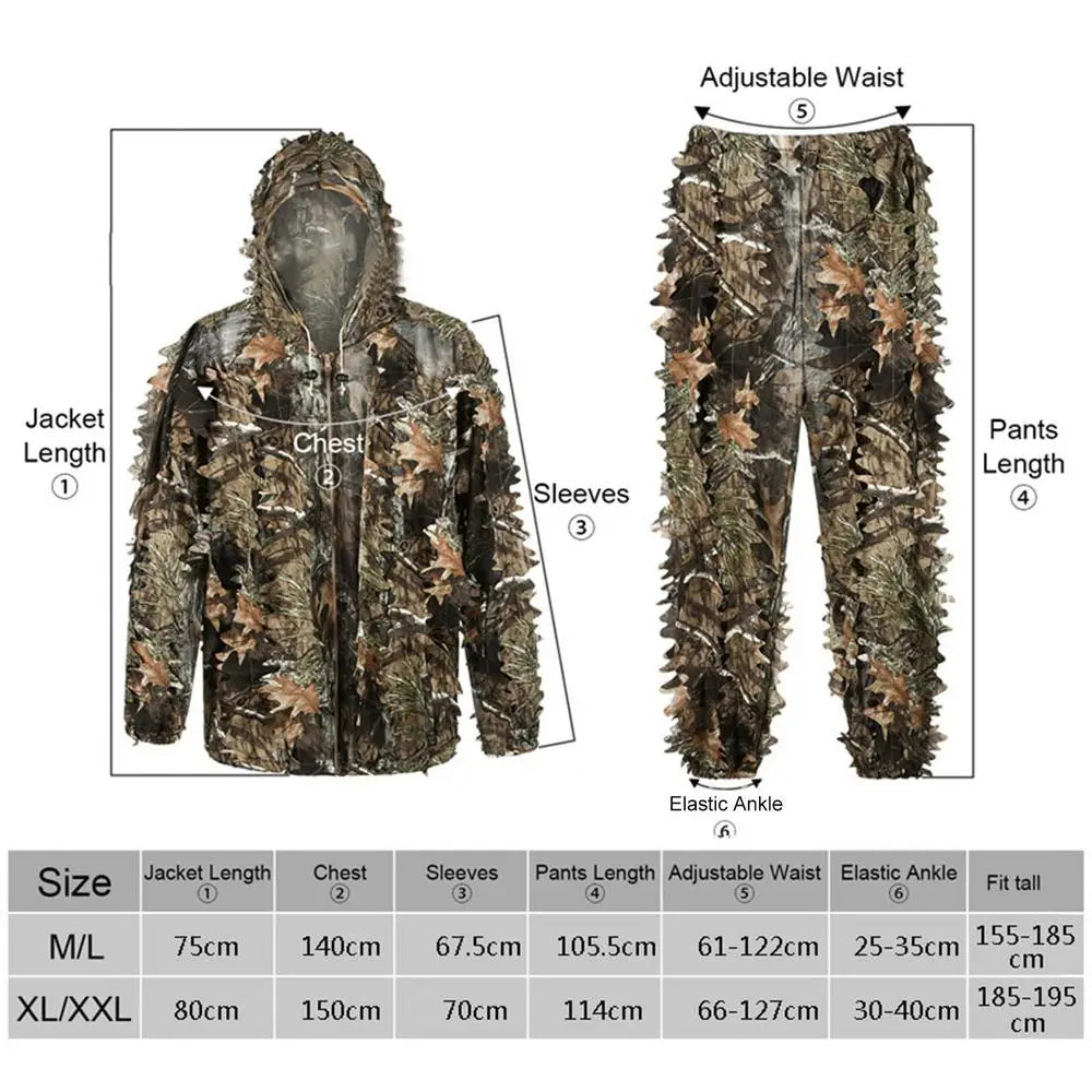 Outdoor Ghillie Suit Camouflage Clothes Jungle Suit CS Training Leaves Clothing Hunting Suit Pants Hooded Jacket Men Women Kids