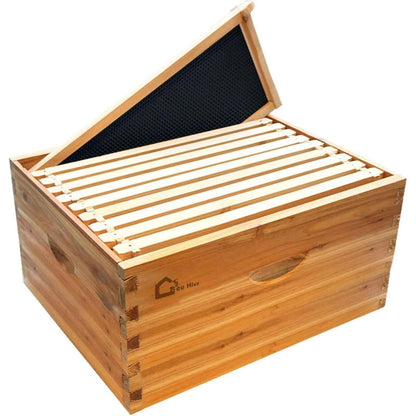 10-Frame Deep Brood Box, Wax Coated Bee Hives Deep Box with Beehives Frames and Wax Foundations, Langstroth Hive Body Brood Box for Beekeeping Supplement (Unassembled)