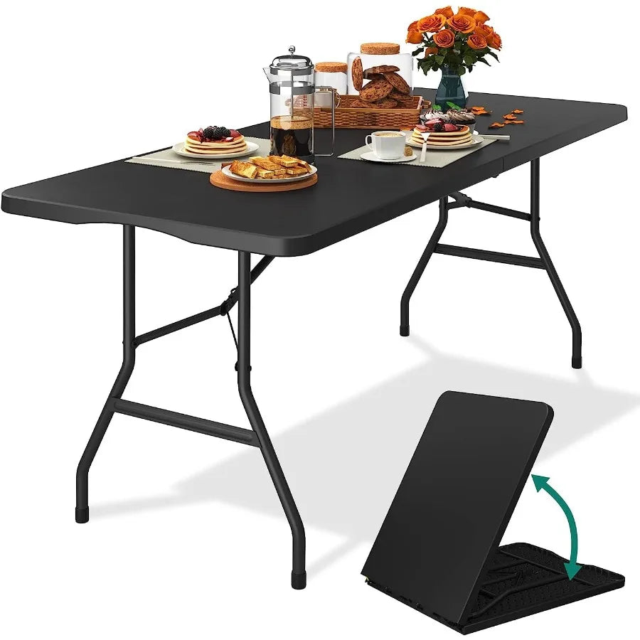 6ft Heavy-Duty Outdoor Folding Table with Carrying Handle Ideal for Camping and Indoor Use
