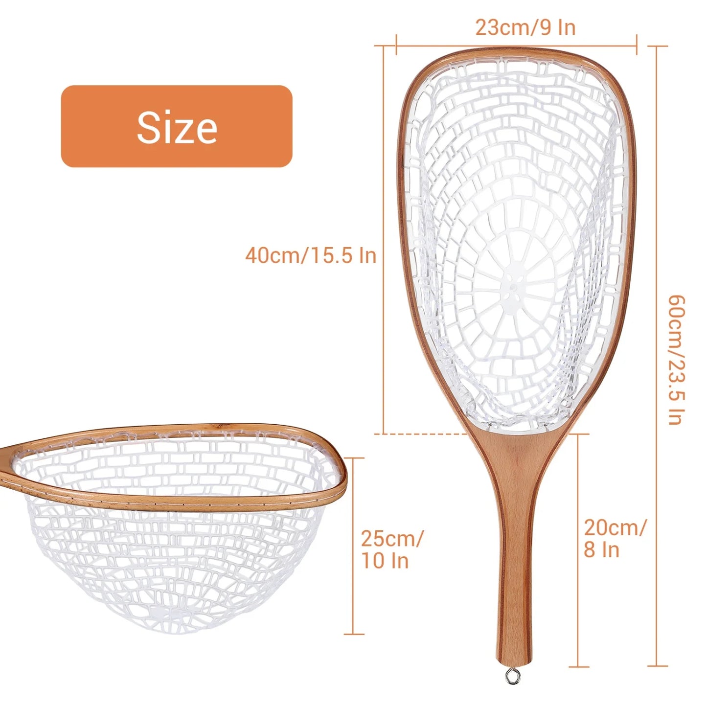 Wooden Frame Fly Fishing Landing Net, Fly Fishing Gear for Stream Fishing