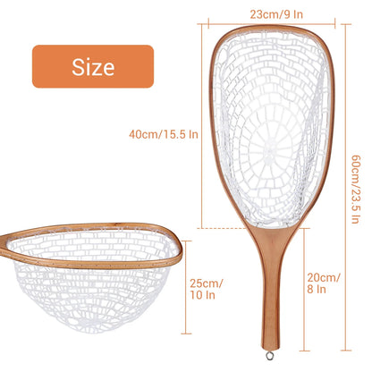 Wooden Frame Fly Fishing Landing Net, Fly Fishing Gear for Stream Fishing