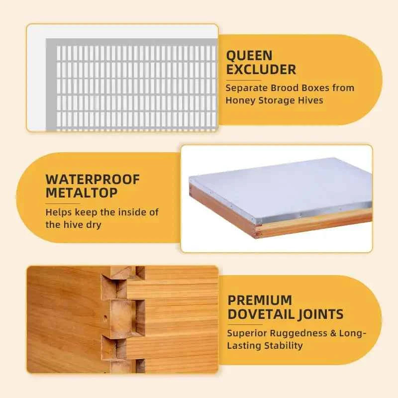 10Frame Langstroth Beehive, Wax-Coated with 100% Beeswax (2 Deep Box & 2 Medium Super No Frames Included) 4-Layer, Custom
