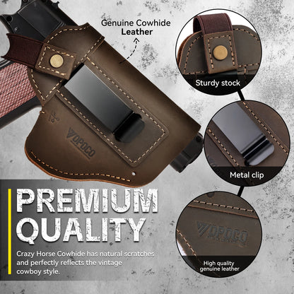 OPOCO Genuine Crazy Horse Leather 1911 Holster IWB OWB Concealed Carry Belt Clip Left Right Hand Universal Pistol Holster