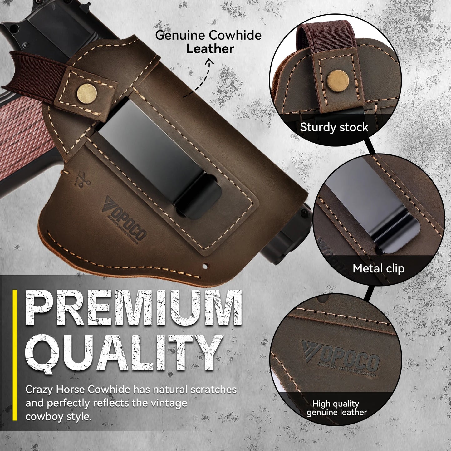 OPOCO Genuine Crazy Horse Leather 1911 Holster IWB OWB Concealed Carry Belt Clip Left Right Hand Universal Pistol Holster