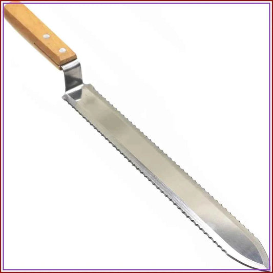 Serrated Uncapping Knife with Wooden Handle, 16" Stainless Steel Beekeeping Tool for Efficient Wax Removal