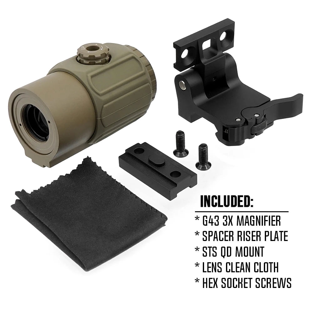 EVOLUTION GEAR Tactical G43 3X Magnifier with 7mm Riser Switch To Side QD STS Mount Red Dot Magnifier For Hunting Airsoft AR 15