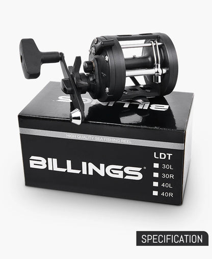BILLINGS Trolling Drum Fishing Reels 33LB Max Drag 3.8:1 Gear Ratio High Toughness Body Freshwater & Saltwater Universal Bait Caster Fishing Reel
