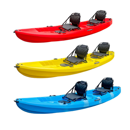 Outdoors Hard  Plastic Fishing Tandem Kayak, 2 or 3 Person Sit on Top Kayak Package with 2 EVA Padded Seats