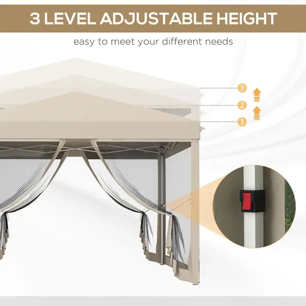 10x10ft Pop Up Canopy Tent 210D Oxford Fabric with Mesh Screen Room Height Adjustable Outdoor Shelter Tent for Party Camping