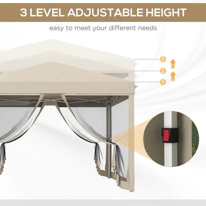 10x10ft Pop Up Canopy Tent 210D Oxford Fabric with Mesh Screen Room Height Adjustable Outdoor Shelter Tent for Party Camping