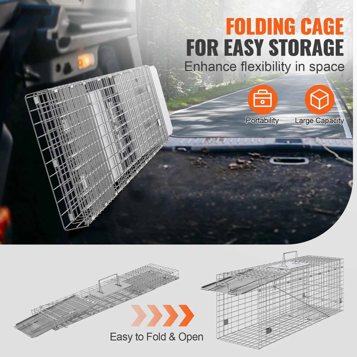 SucceBuy Live Animal Cage Trap Humane Cat Trap Galvanized Iron Folding Animal Trap with Handle for Rabbits Stray Cats Squirrels