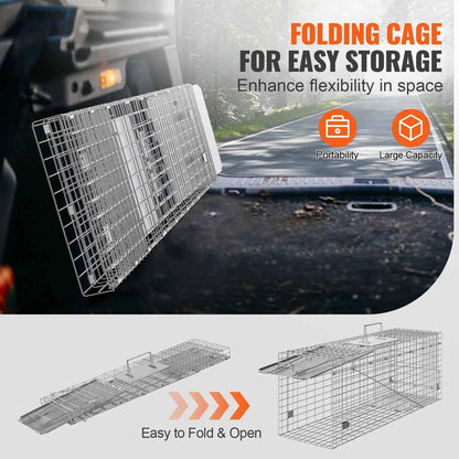 SucceBuy Live Animal Cage Trap Humane Cat Trap Galvanized Iron Folding Animal Trap with Handle for Rabbits Stray Cats Squirrels