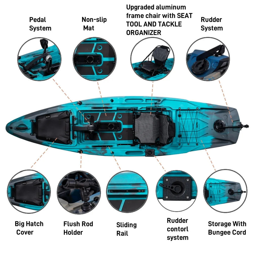 LSF 3.71 Durable Pedal Kayak for Fishing in Lake/Ocean/Rivers Plastic HDPE Material