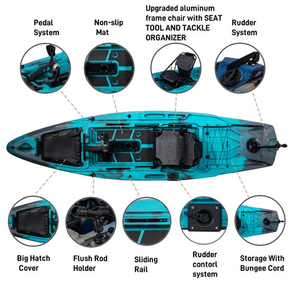LSF 3.71 Durable Pedal Kayak for Fishing in Lake/Ocean/Rivers Plastic HDPE Material
