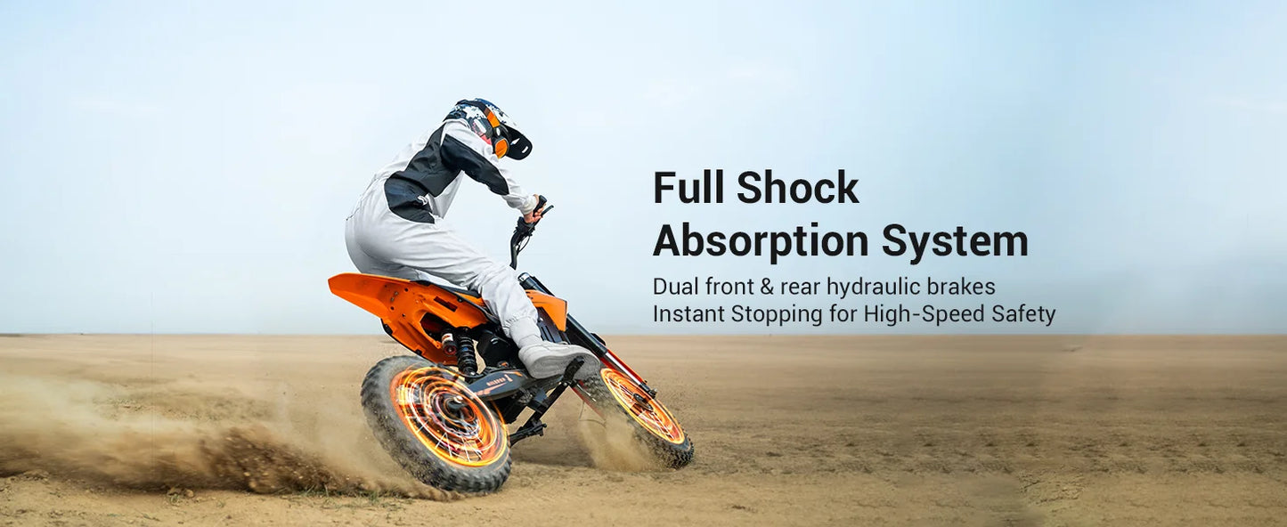 HillMiles MilePop Electric Dirt Bike Teens Adults, 2000W 48V E-Bike with Dual Suspension, Hydraulic Brakes, Off-Road Tires