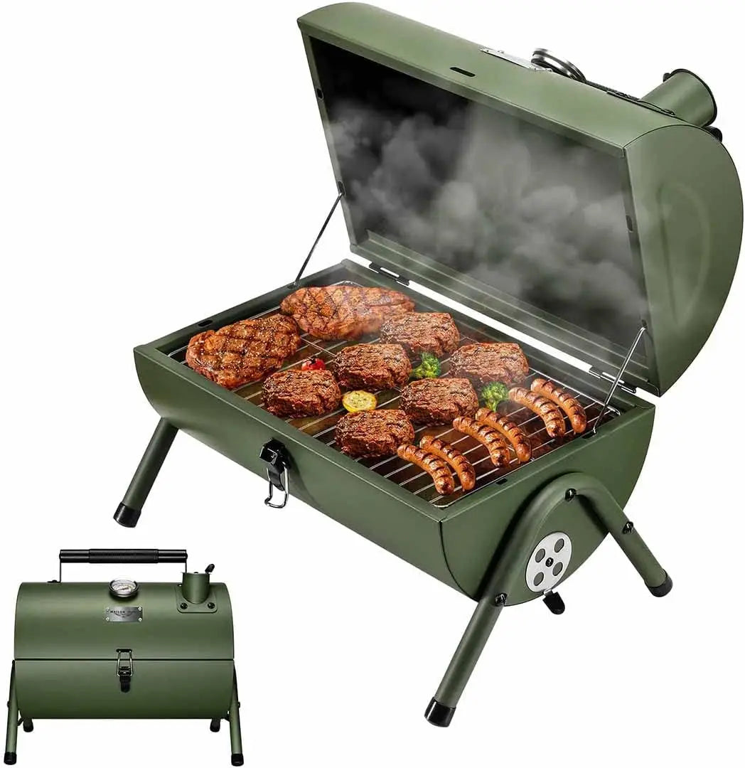 Adjustable Portable Charcoal Grill, Multi-functional Metal BBQ Smoker for Outdoor Hiking Picnic (Green)