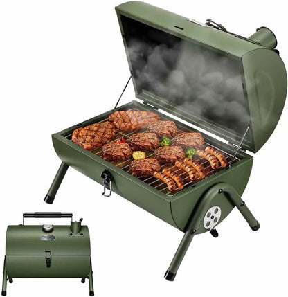 Adjustable Portable Charcoal Grill, Multi-functional Metal BBQ Smoker for Outdoor Hiking Picnic (Green)