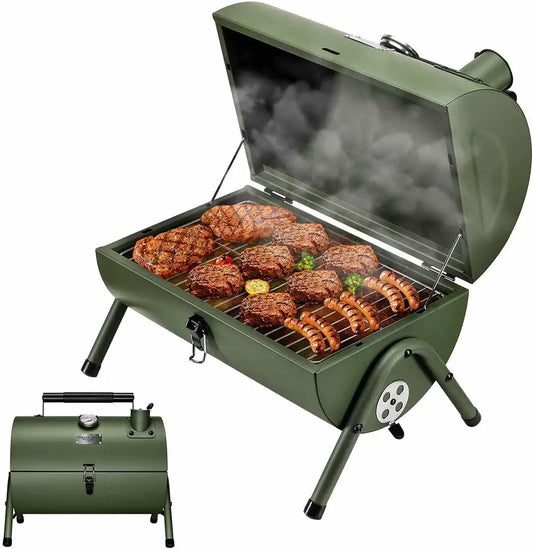 Adjustable Portable Charcoal Grill, Multi-functional Metal BBQ Smoker for Outdoor Hiking Picnic (Green)