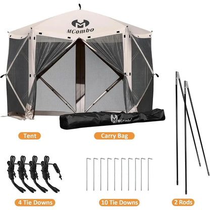 5-Sided Outdoor Gazebo Tent with Netting, Quick Setup Patio Shelter, 10x10 Feet, Tan