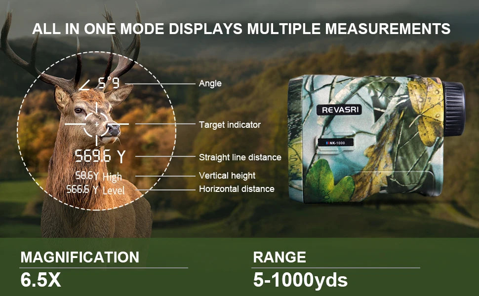 REVASRI Laser Rangefinder 1000M Hunting Range Finder with Type-C Rechargeable Outdoor Target Acquisition Technology Monocular