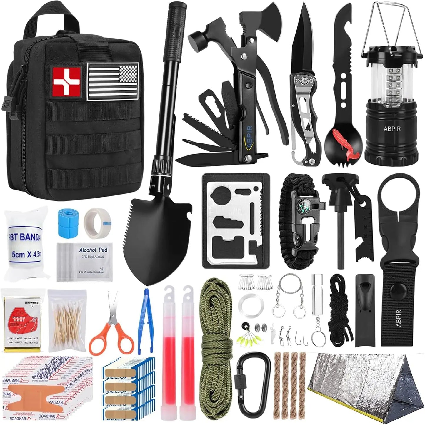 171 PCS Survival First Aid Kit with Emergency Tent, Gear, and MOLLE Bag for Outdoor Adventures, Travel, Home