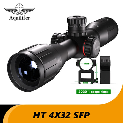 Aquilifer 4X32 Red Green Illumination Rifle Scope 22LR AO SFP FMC Zero Stop Hunting Scope for Outdoor Training And Competition