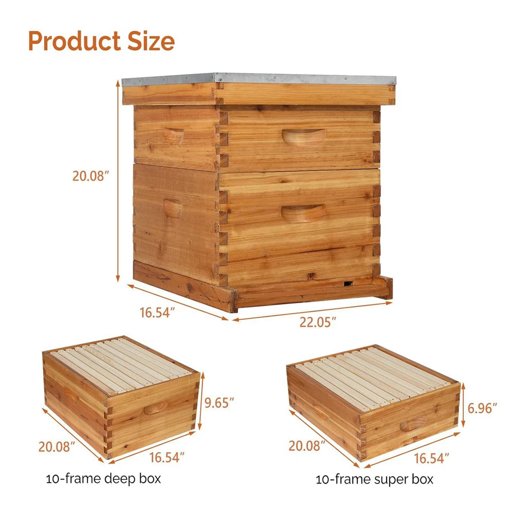 10-Frame Langstroth Bee Hive Coated with Beeswax Includes Beehive Frames and Foundations Beekeeping Starter Kit