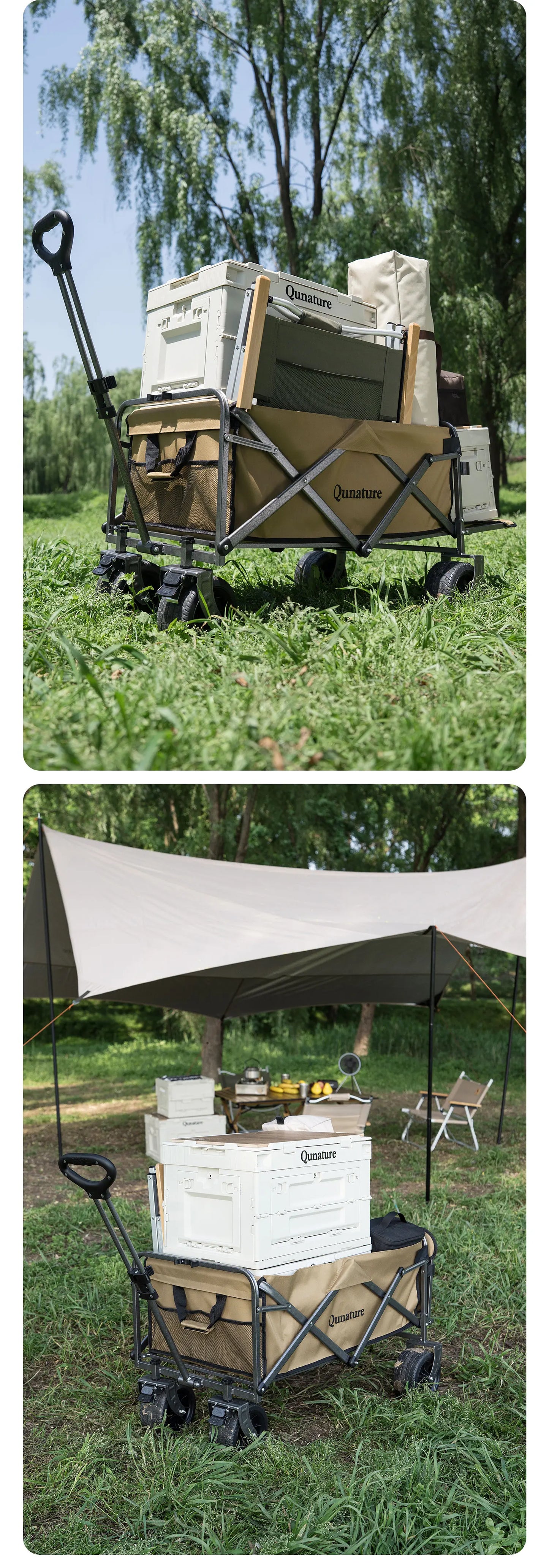 Qunature Local Shipping Outdoor Foldable Camping Cart Small Campsite Trailer for Picnic Camping Kid-Reclining Vending Travel 150L Hand-Push Camping Cart