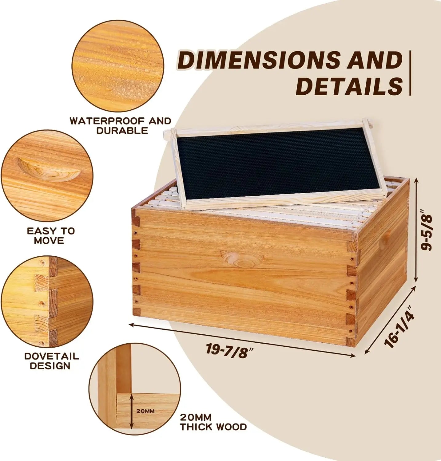 10-Frame Langstroth Bee Hive Complete Bee Hive Kit Beeswax Coated Include Beehive Frames (2 Deep Beehives Box & 1 Medium Box)