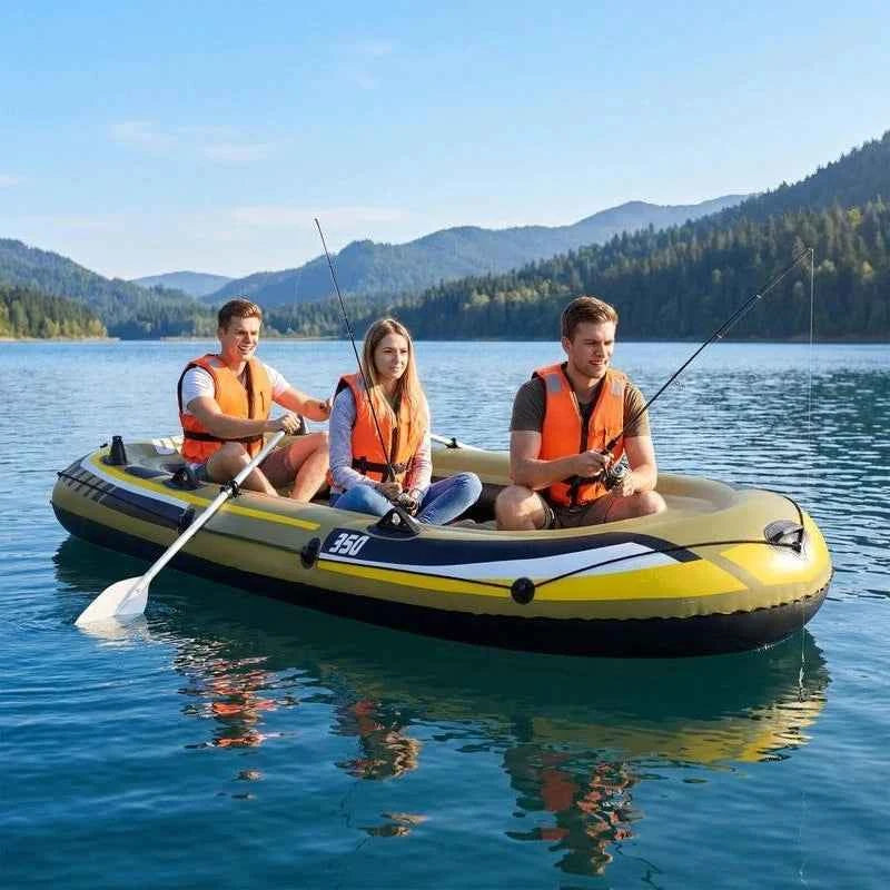 Heavy-Duty Inflatable Boat 4-Person Fishing Raft Set-Green