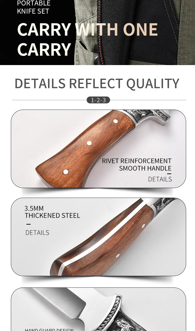 Outdoor Hunting Knife Camping High-Quality Professional Self-Defense Multi-Functional Portable Carnivorous Straight Knife, 12 in