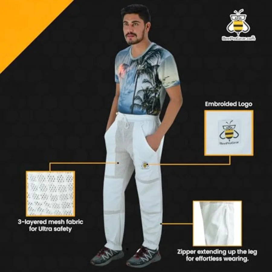BeeProGear Sting-Proof Beekeeping Pants for Men and Women, Ventilated 3-Layer Mesh Pants with Tool Pockets and Carry Bag