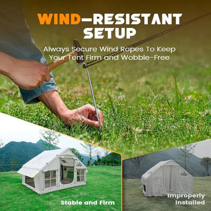 Quick-Setup Inflatable Tent with Skylight, 4-6 Person Waterproof Outdoor Camping Shelter