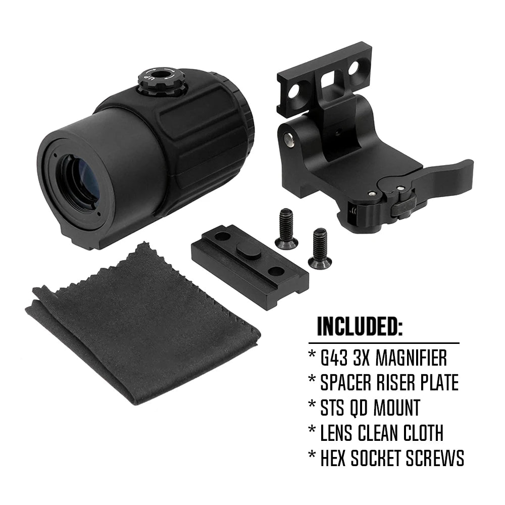 EVOLUTION GEAR Tactical G43 3X Magnifier with 7mm Riser Switch To Side QD STS Mount Red Dot Magnifier For Hunting Airsoft AR 15