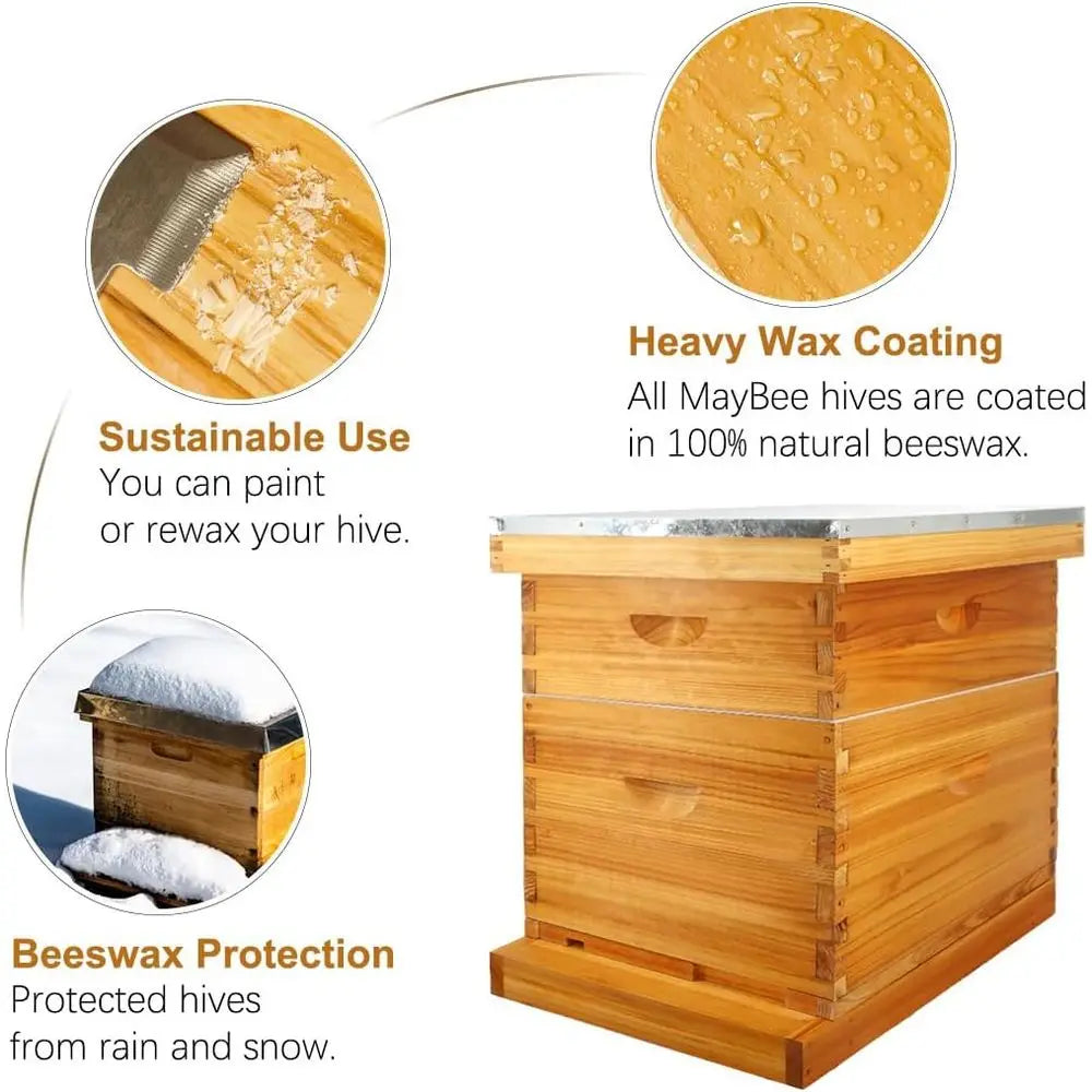 Screened Bottom Board Beehive Kit: 10-Frame with Wax-Coated Foundations, 1 Deep & 1 Medium Box Included