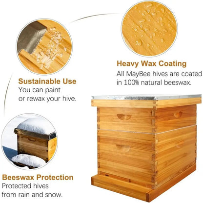 Screened Bottom Board Beehive Kit: 10-Frame with Wax-Coated Foundations, 1 Deep & 1 Medium Box Included