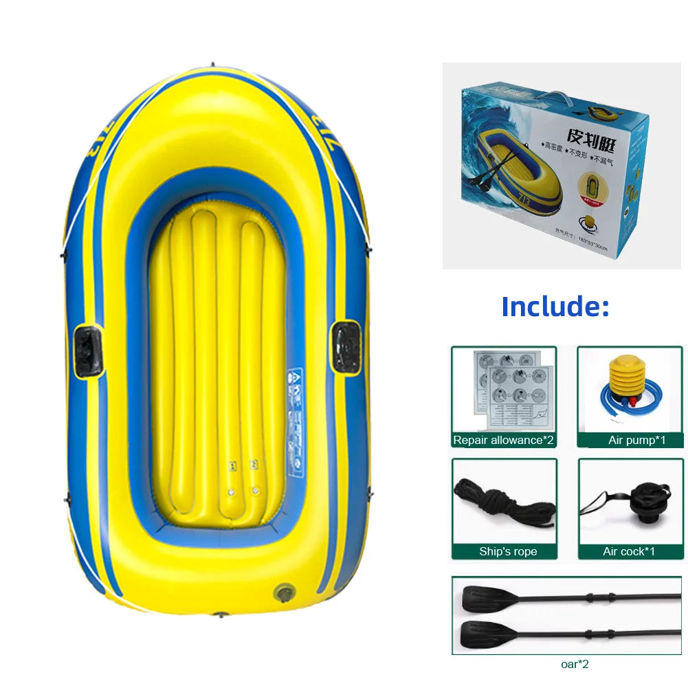 2-4 Person Inflatable Kayak Boat, Heavy Duty PVC Raft Canoe for Fishing Rafting Water Sports, Blue White & Yellow