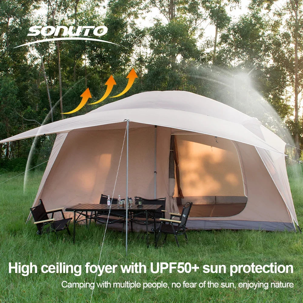 8-12 Person 2 Room Instant Cabin Tent Waterproof Windproof Family Camping Tent with Sun Protection Mosquito Net Large Outdoor