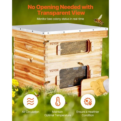 Bee Hive 20 Frame Bee Hives Starter Kit, Beeswax Coated Fir Wood, 1 Deep + 1 Medium Bee Boxes