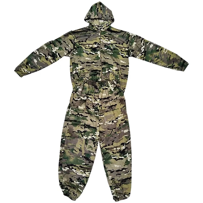 Men Fishing Hiking Sets Outdoor Tactical Mesh Hoodie Mosquito-Proof Set Camping Jacket Elastic Waistband Hunting Pants Men Kids
