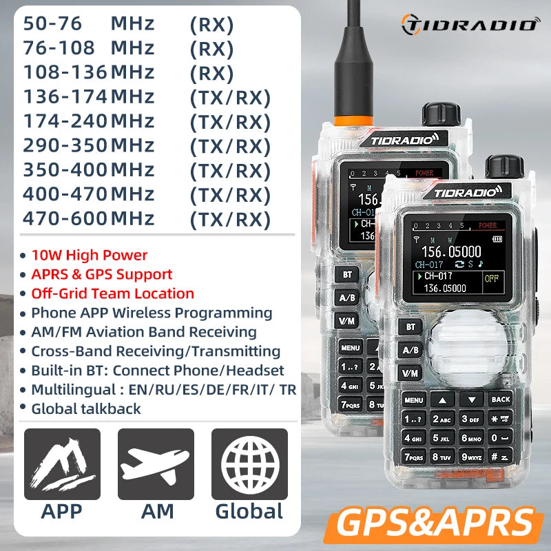 TIDRADIO H9 10W GPS APRS Radio Walkie Talkie, Off-Grid Team Location, Offline Map, No Cell Signal Team Tracking, Long Range Two Way Radio, USB-C Rechargeable, Air Band AM FM NOAA