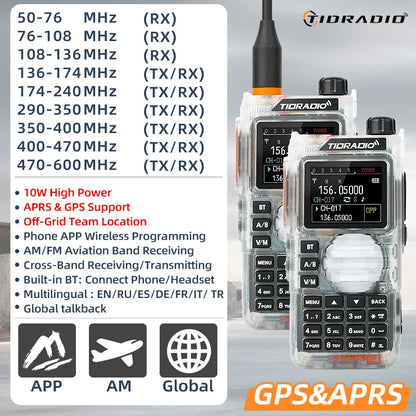 TIDRADIO H9 10W GPS APRS Radio Walkie Talkie, Off-Grid Team Location, Offline Map, No Cell Signal Team Tracking, Long Range Two Way Radio, USB-C Rechargeable, Air Band AM FM NOAA
