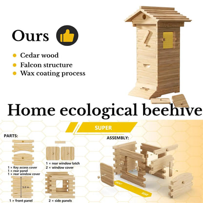 Automatic Flow Beehive Starter Kit 7-Frame Bee Hive Box Set Easy Harvesting Beekeeping Beginner Supplies, Custom