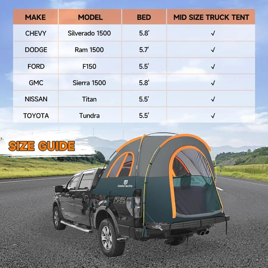 Truck Bed Tent 5.56ft: Easy Set Up Umburato Pickup Truck Tents for Camping Waterproof PU3000mm Canopy for Truck Camper Portable