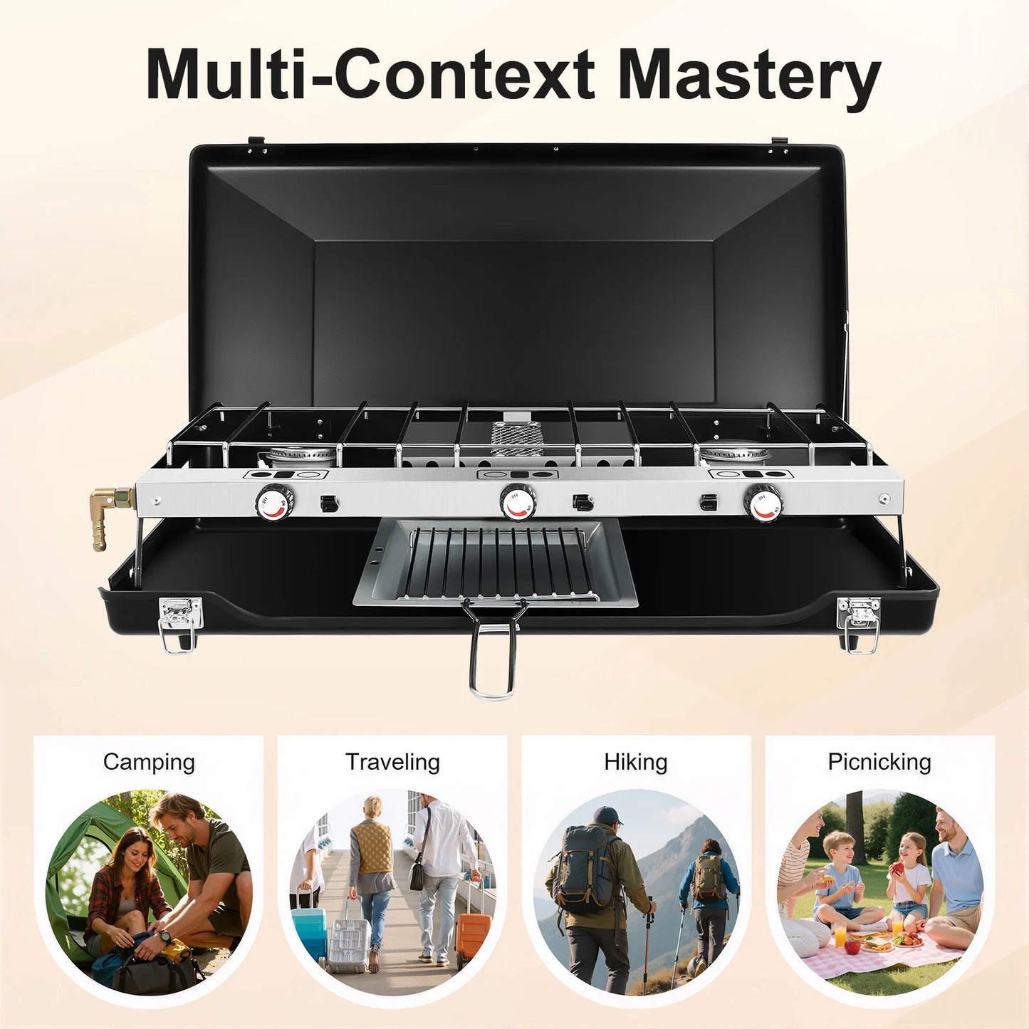 Portable Camping Stove 3-Burner Gas Stove Outdoor Cooking Stove Propane Butane Campfire Grill