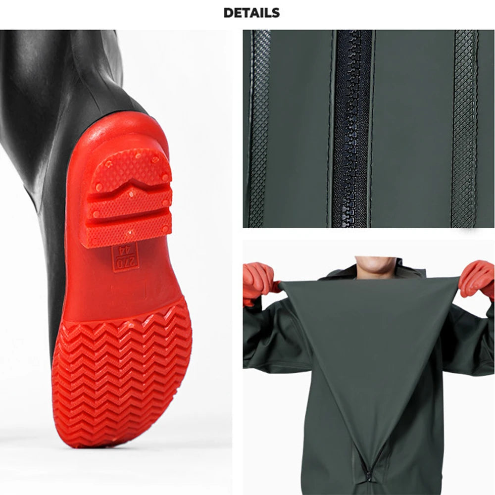 Size 43-47 Hooded Long Sleeve Wader Pants Waterproof Overalls