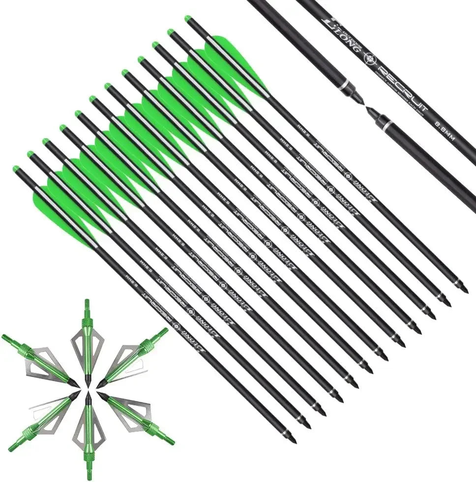 Crossbow Bolts 20 Inch Carbon with Hunting Broadheads 6 Pack, Crossbow Arrows for Hunting Outdoor Target Practice