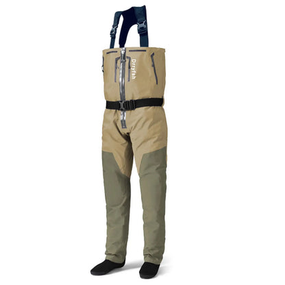Dryfish Men Front Zipper Chest Waders Waterproof Breathable Stockingfoot Fishing Wader with Multi Pockets Adjustable Waist Belt for Fly Fishing Hunting Outdoor Stream Wading