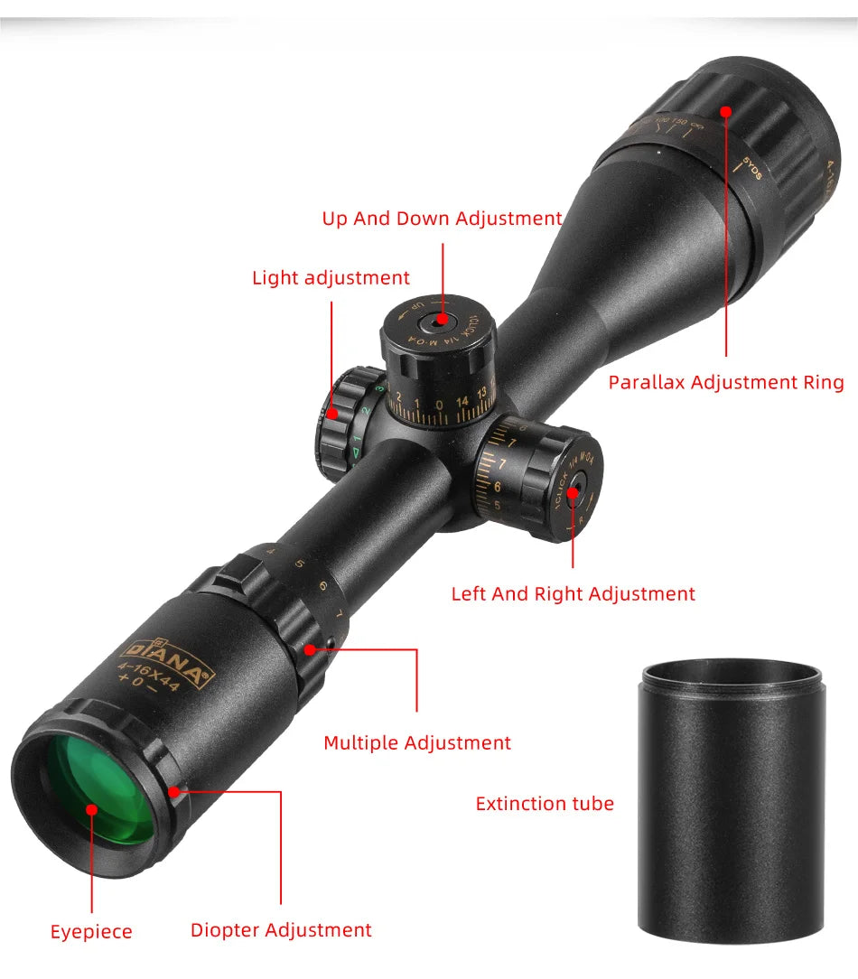 DIANA 4-16x44 Tactical Riflescope Optic Sight Green Red Illuminated Hunting Scopes RU Rifle Scope Sniper Airsoft Air Gun S