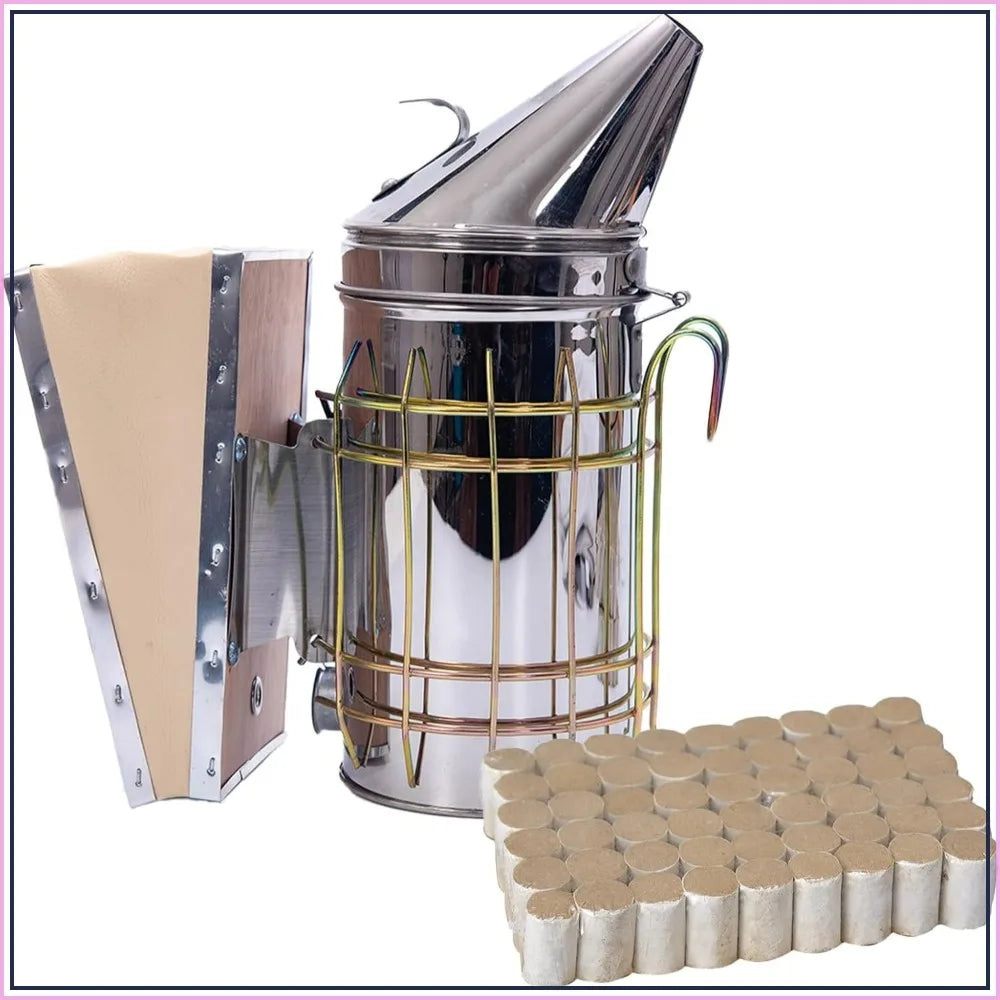 Bee Hive Smoker Kit – Stainless Steel, Heat Shield & 54 Pellets, Beekeeping Essentials for Beginners & Pros